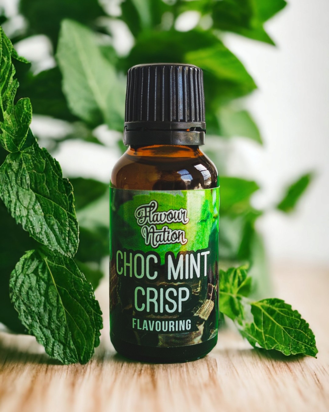 Choc mint crisp flavouring essence bottle.